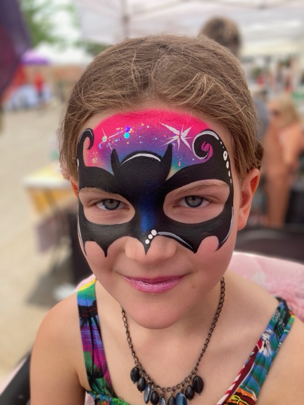 Batgirl — pink glam bat mask with swirls and glitter