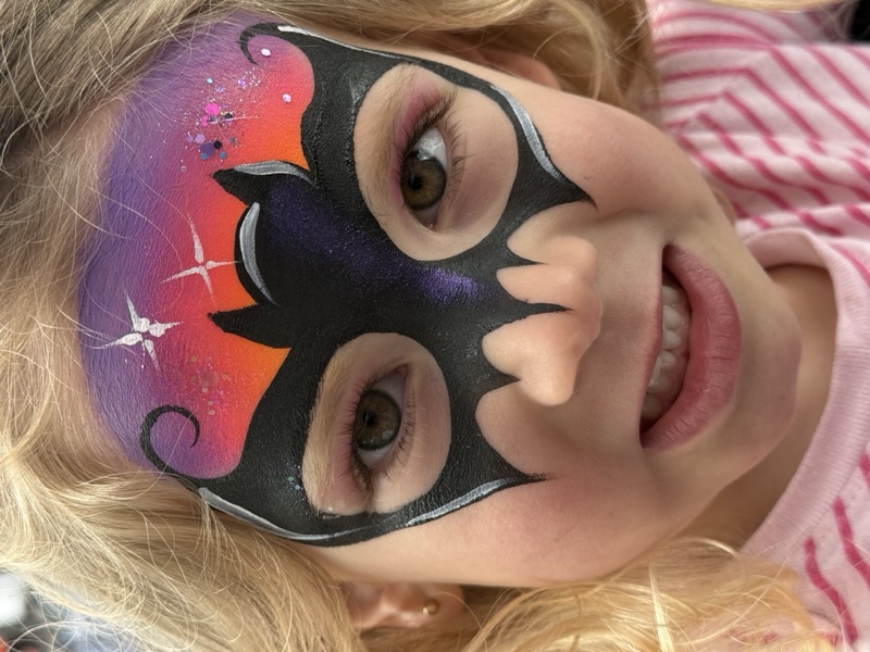 Batgirl — bat mask with sunset gradient and glitter